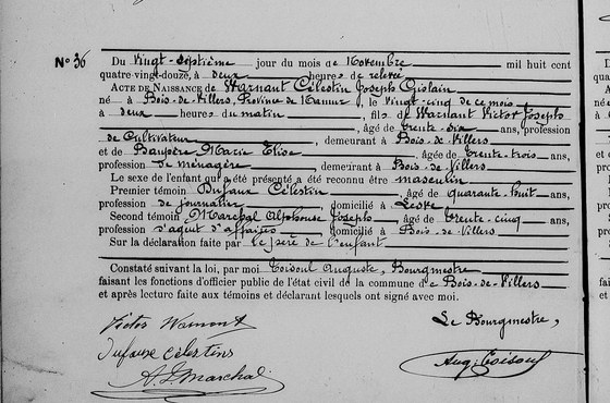 Acte naissance Bois de Villers n36 — 25 novembre 1892