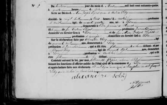 Acte de décès de Marie Joseph Legros, veuve Sohy, Lesve, 30 mars 1864, n° 8 — fille de feu Antoine Legros et de feue Marie Joseph Defosse