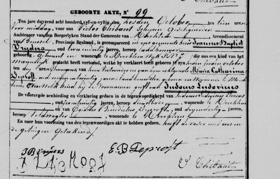 Son acte de naissance, Merchtem, 6 octobre 1855