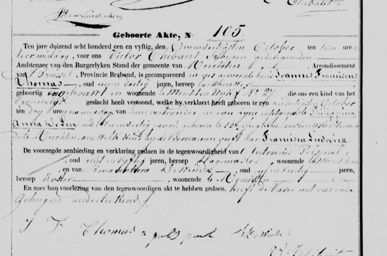 Acte naissance Merchtem n105 — 30 octobre 1851