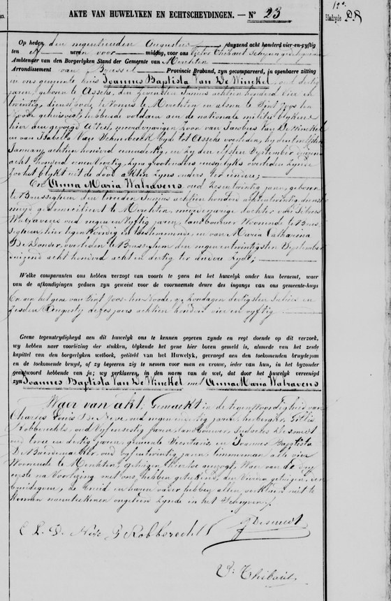 1 — Son acte de mariage, Merchtem, acte n° 23 de 1854.