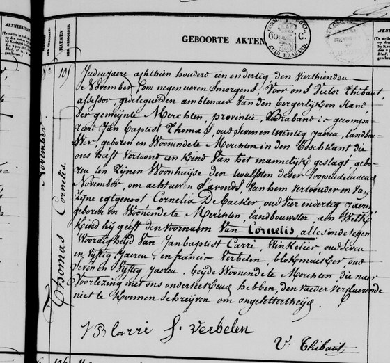 Acte de naissance n° 105, Merchtem, dressé le 14 novembre 1831