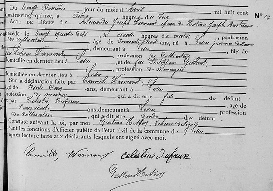 Son acte de décès — Lesve, 26 avril 1895, n° 14 , FS 004969795 image 52