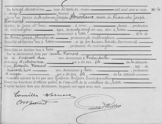 Son acte de décès — Lesve, 22 mai 1911, n° 10 , FS 100867662 image 154