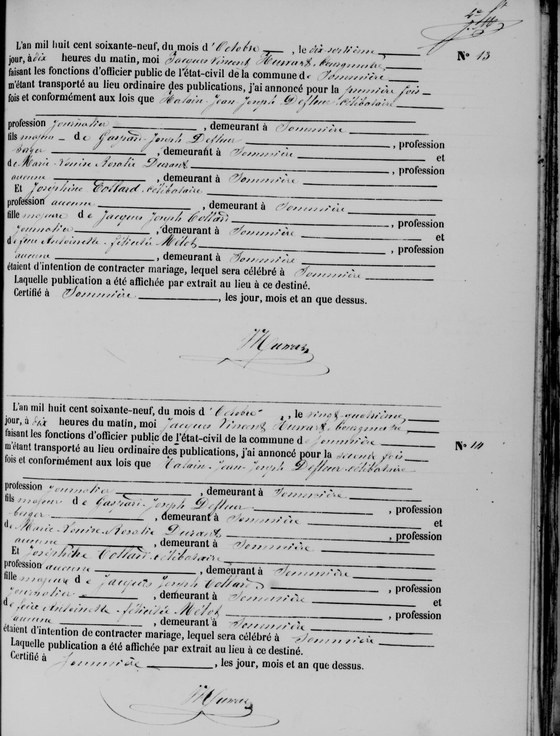 Publications mariage — 17 octobre 1869