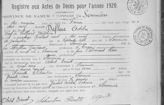 Acte décès — 14 février 1920