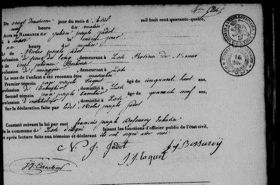 Acte naissance — 22 avril 1844