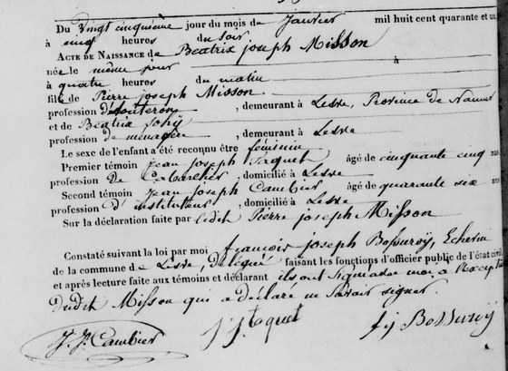 Acte naissance — 25 janvier 1841