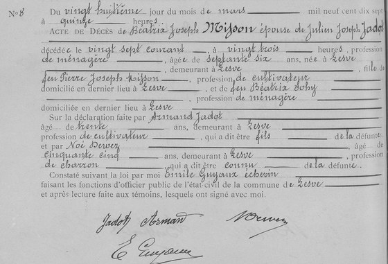 Acte décès Lesve n8 — 27 mars 1917
