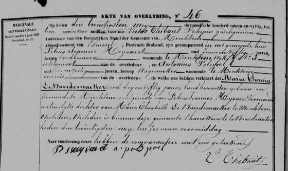 Acte décès Merchtem n46 — 20 mai 1859