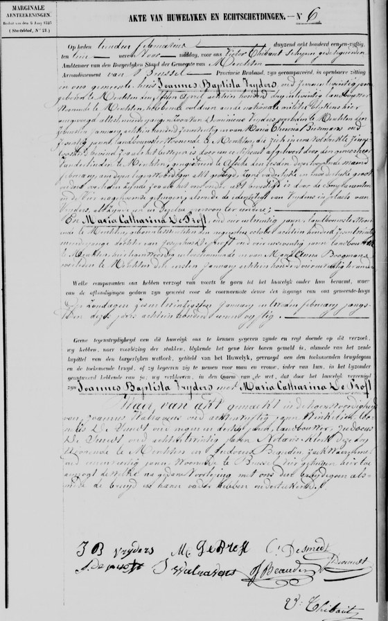 Acte mariage Vryders x De Proft n06 — 10 février 1851