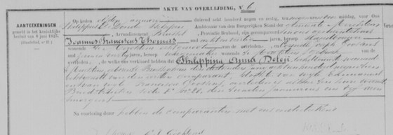 Acte de décès d'Anna Philippina De Leu, épouse Thomas, Merchtem, 11 janvier 1869 (décédée le 10), acte n° 6