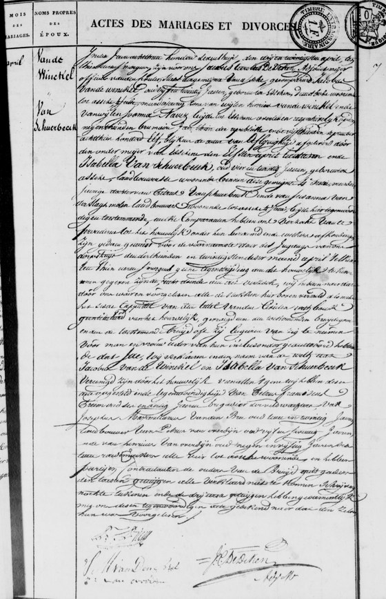 Son acte de mariage, Asse, acte n° 7 de 1817.