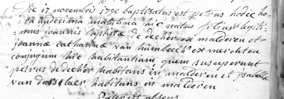 Acte de baptême, Merchtem, 17 novembre 1790, page 542