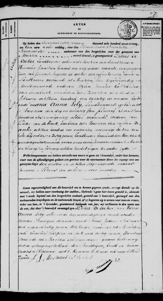 Acte de mariage, Merchtem, 26 janvier 1826, page 3
