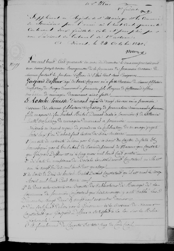 Acte mariage p1 — 2 décembre 1840