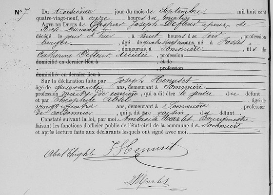 Acte décès — 2 septembre 1889