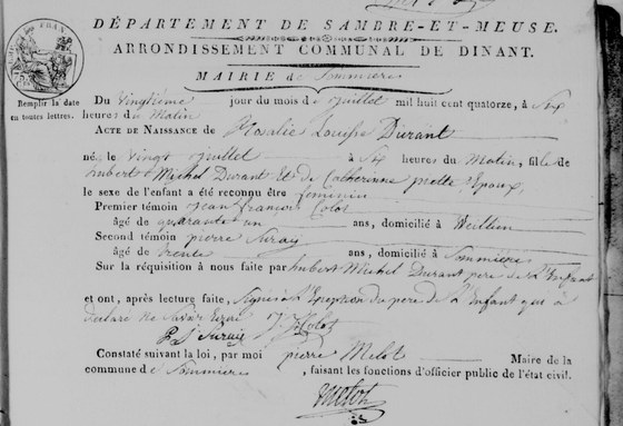 Acte naissance — 20 juillet 1814
