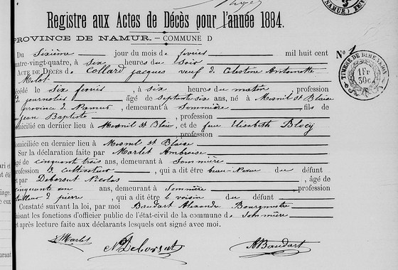 Acte décès — 6 février 1884