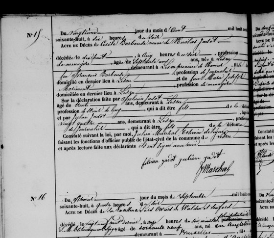 Acte décès — 18 août 1868