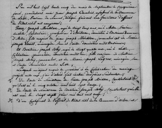 Acte mariage p1 — 5 septembre 1835