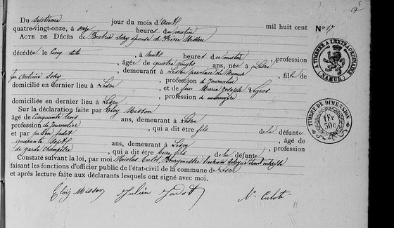 Acte décès — 5 août 1891
