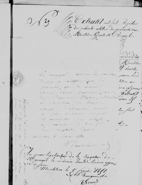 Certificat alienation mentale, annexe mariage n06 — 5 février 1851