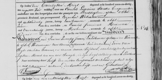 5 — Son acte de décès, Brussegem, acte n° 14 de 1837.
