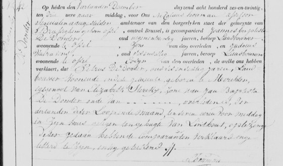 4 — Son acte de décès, Brussegem, acte n° 42 de 1826, le dernier de l'année.
