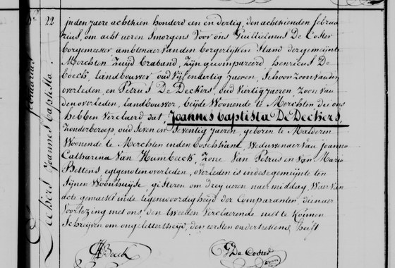 Acte de décès n° 22, Merchtem, dressé le 18 février 1831