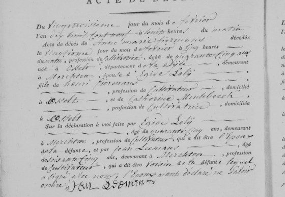 Acte de décès, Merchtem, page 12 du registre de 1809, dressé le 23 février