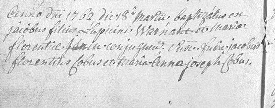 Son acte de baptême — Bioul, 18 mars 1762 , fichier 1026