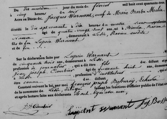 Son acte de décès — Lesve, 19 février 1843 , fichier 0462