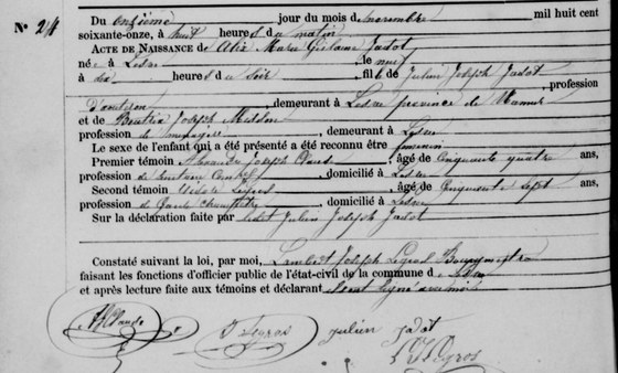 Son acte de naissance, page native AGATHA
