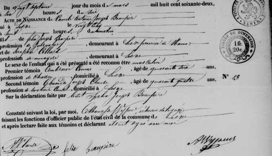 Son acte de naissance — Lesve, 27 mars 1862