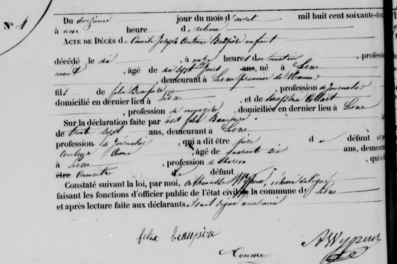 Son acte de décès — Lesve, 12 avril 1862, à dix-sept jours