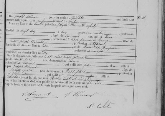 Son acte de décès — Lesve, 26 juillet 1884, acte n° 18