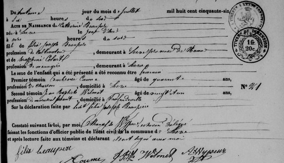 Son acte de naissance — Lesve, 30 juillet 1856