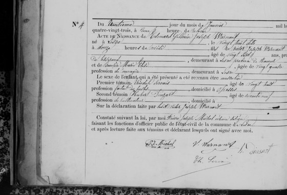Son acte de naissance — Lesve, 30 janvier 1883, acte n° 4