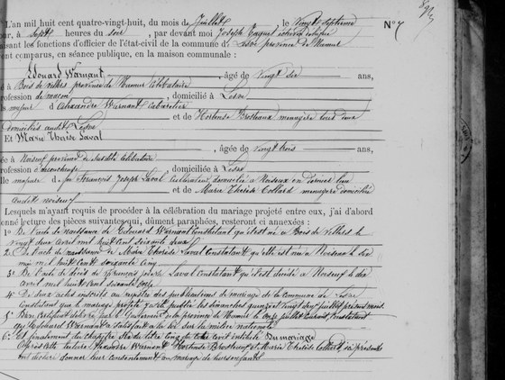 Son acte de mariage — Lesve, 27 juillet 1888, n° 7