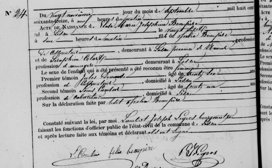 Son acte de naissance — Lesve, 29 septembre 1873