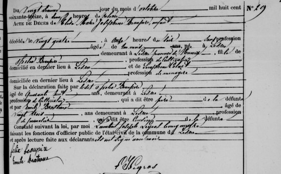 Son acte de décès — Lesve, 26 octobre 1873, à un mois