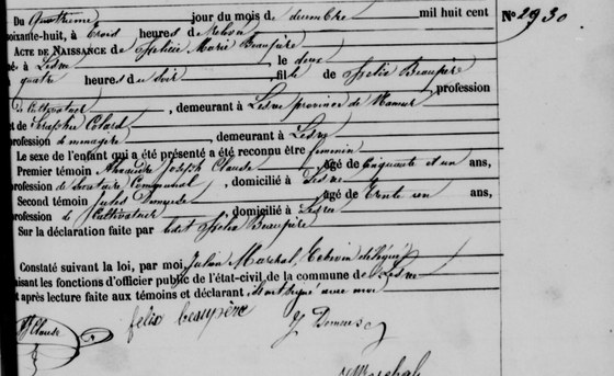 Son acte de naissance — Lesve, 4 décembre 1868