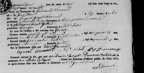 Son acte de naissance — Lesve, 1ᵉʳ avril 1821
