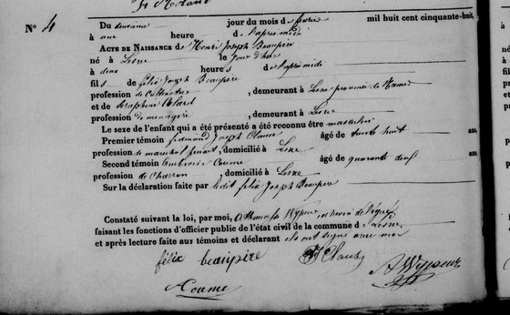 Son acte de naissance — Lesve, 2 février 1858
