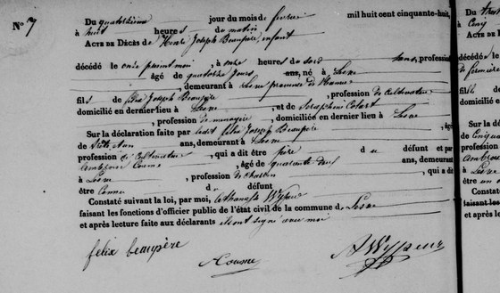 Son acte de décès — Lesve, 14 février 1858, à dix jours
