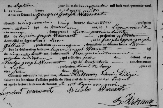 Son acte de décès — Lesve, 7 novembre 1849