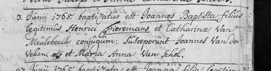 Son acte de baptême, Ossel, 3 juin 1765