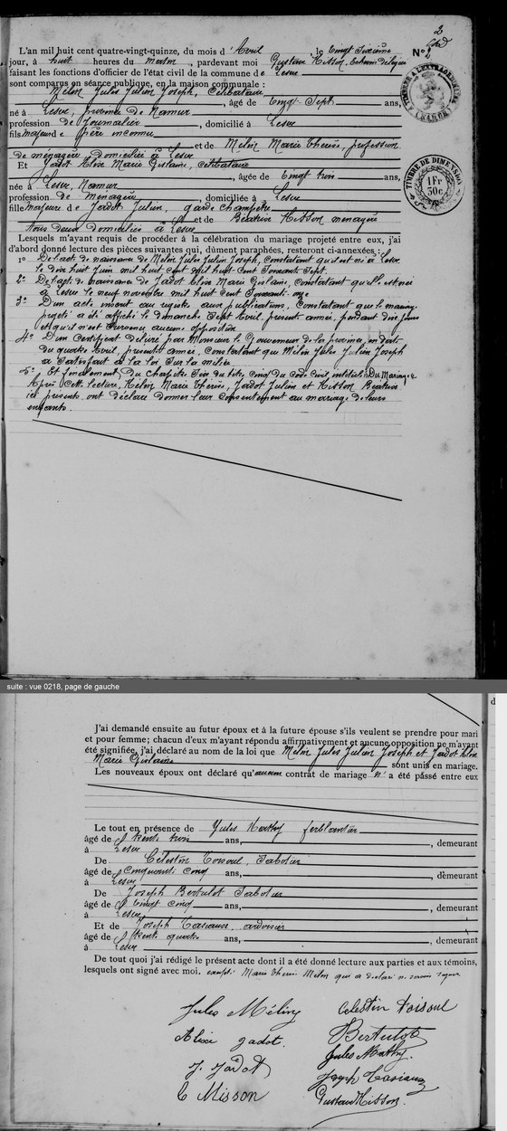Acte mariage Lesve n2 — 26 avril 1895