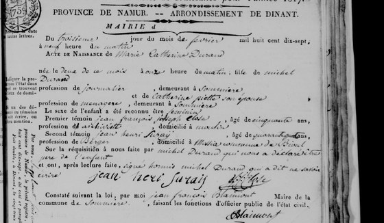 Acte de naissance de Marie Catherine Durand, Sommière, 3 février 1817 — née la veille, fille de « michel Durand », journalier, et de Catherine Piette ; le père déclare et ne sait écrire